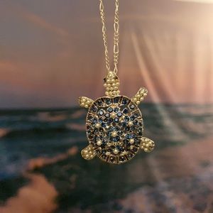 Blue and white turtle necklace